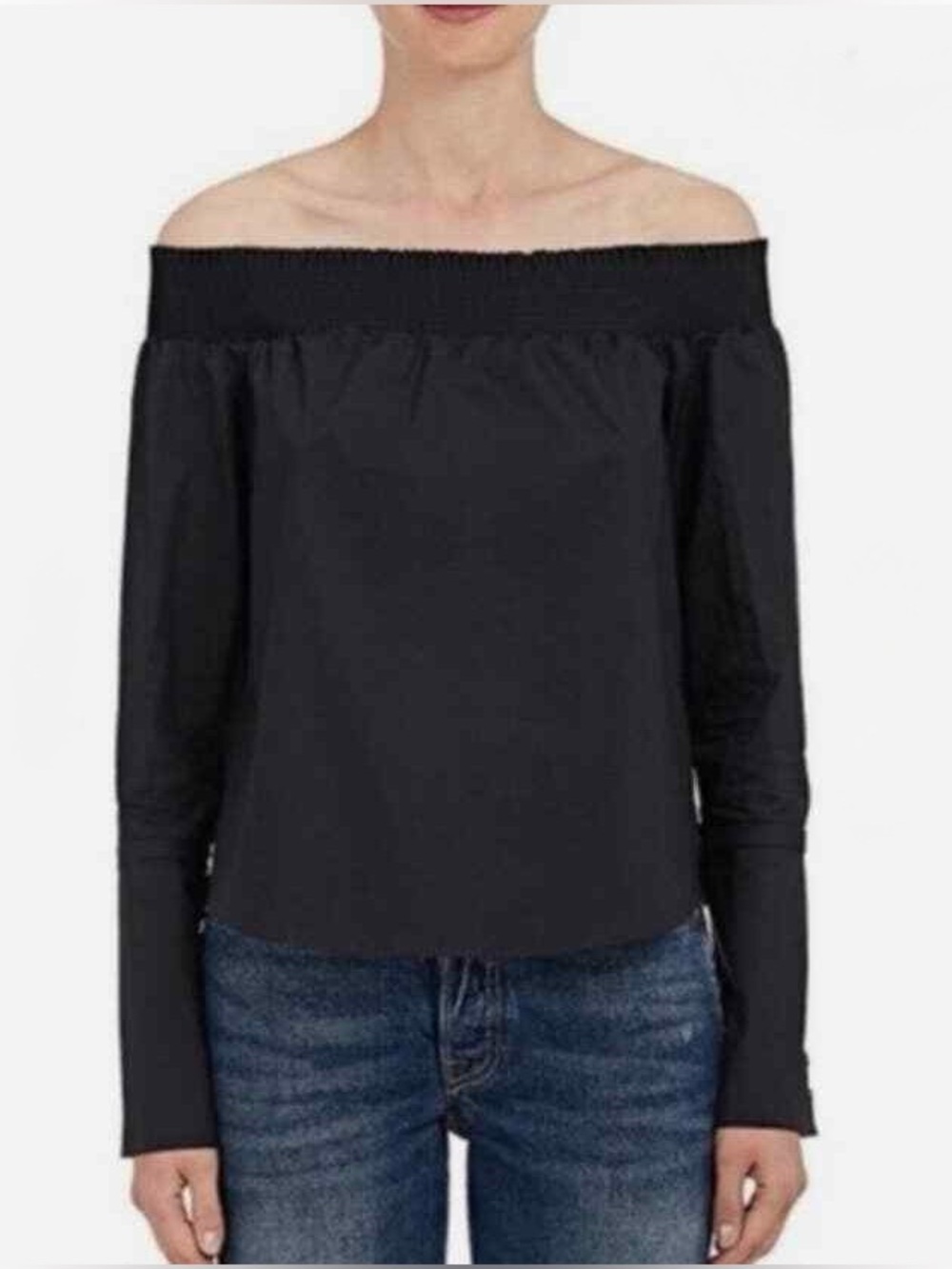 Zara off shoulder loose fit black cotton blouse size XS